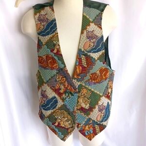 Vintage Backroad Blues Tapestry Playful Cat Vest size L Unique, 21" PTP